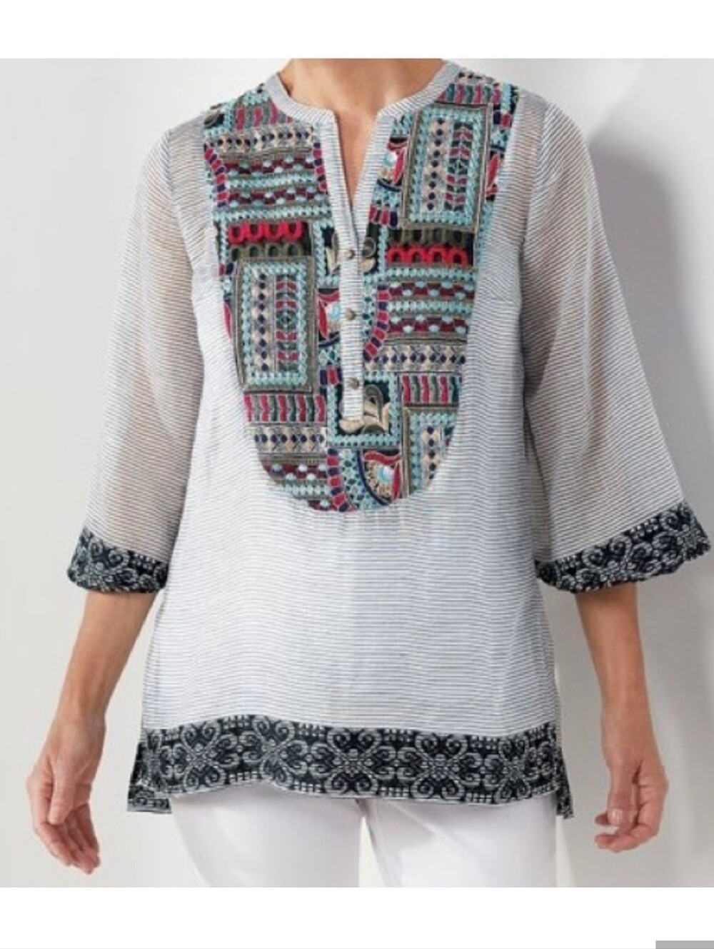 Soft Surroundings Embroidered Tunic Top